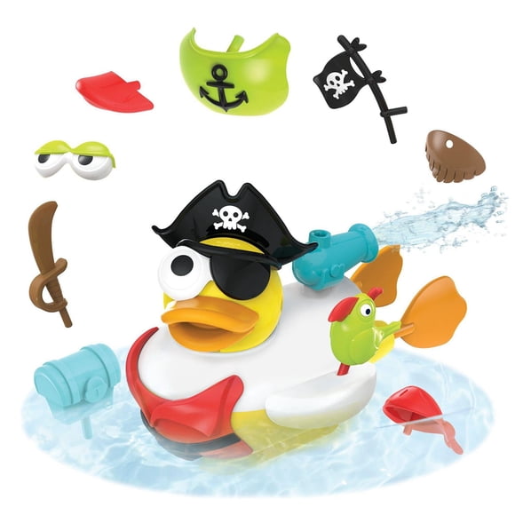 Yookidoo Jet Duck Créez un Pirate – Jouet de Bain à Piles avec Action de Jet d'Eau, 15 Accessoires pour Personnalisation, Aventure Amusante pour l'Heure du Bain des Enfants