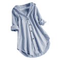 thumbnail image 1 of Femmes Manches Longues Bouton vers le Bas Chemises Décontractée Coupe Ample Tops V Cou Doux Chemisier Tunique, 1 of 6