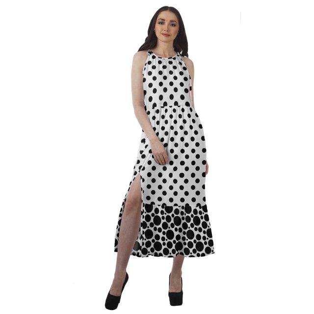 Moomaya Robe Imprimée Femme Fête Mariage Tenue de Fête Col Licou Robe Maxi en Rayonne