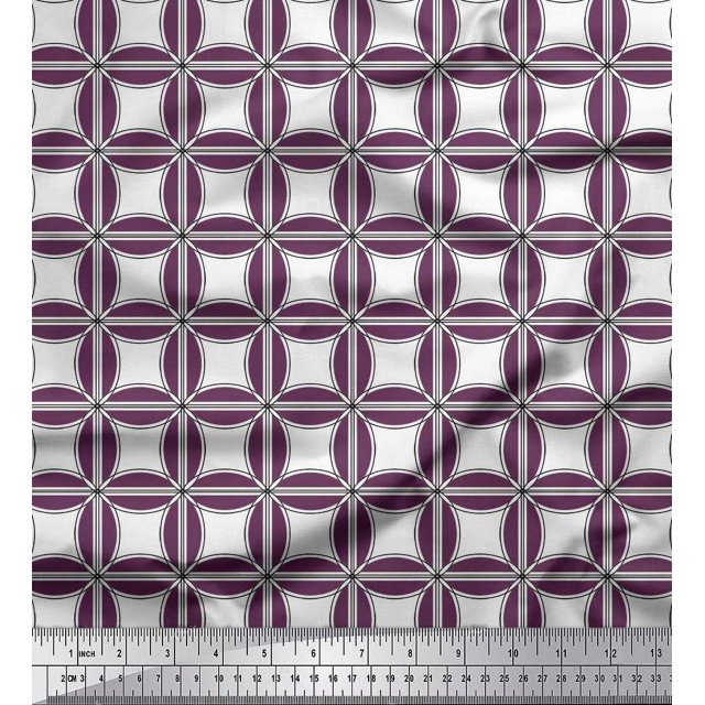 Soimoi Japan Crepe Satin Fabric Semi Circle & Square Geometric Decor Fabric Printed Yard 42 Inch Wide