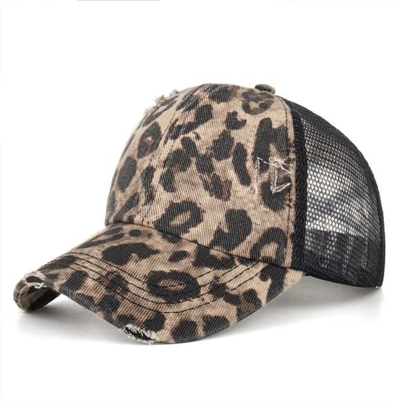 TINZ Leopard Print Elastic Ponytail Baseball Cap Hair Cap Casual Fashion Leopard Print Flower Cap Womens Bling Hats Women's Visor Visors Football