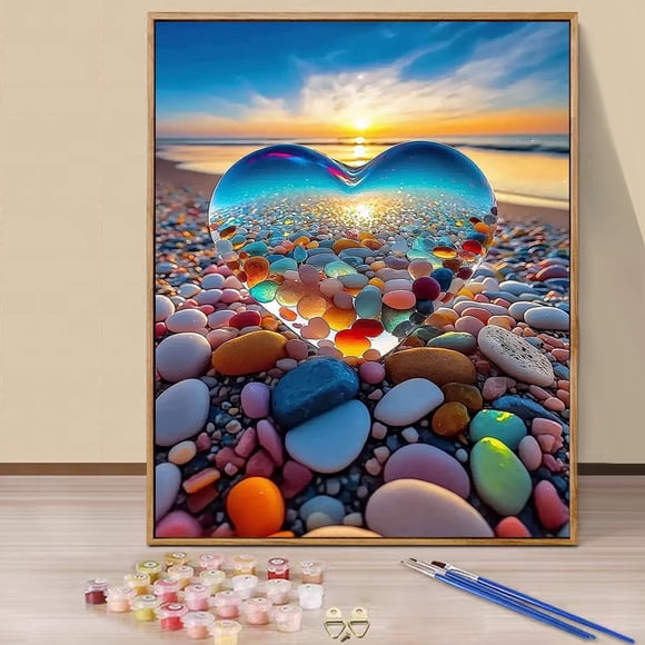 JYLMOOD Paint by Numbers for Adults Kits, DIY Seaside Love Easy Painting by Numbers for Gift Home Wall Decoration 16x20in without Frame)