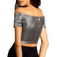 thumbnail image 3 of INSPIRE CHIC Women's Metallic Shiny Party Off Shoulder Crop Top, 3 of 7