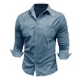 thumbnail image 4 of hotojiny Mens Corduroy Button down Shirts Shacket Vintage Textured Long Sleeve Jacket Lightweight Work Shirts with Pockets, 4 of 7