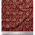 thumbnail image 1 of Soimoi Tissu Satin Modal Rouge Couronne & Papillon Imprimé Tissu au Mètre 42 Pouces de Large, 1 of 5
