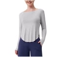 thumbnail image 1 of Timegard Workout Tops for Women Scoop Neck Long Sleeve Crop Tops Irregularly Athletic Running Tee Shirts, 1 of 4