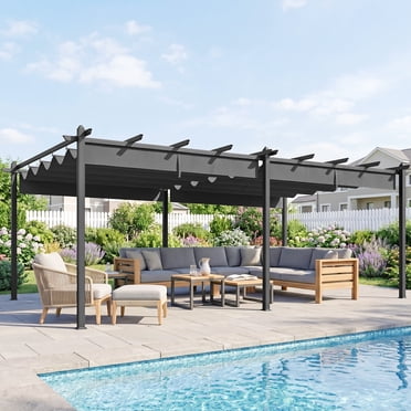 Outsunny 11.7' x 19.6' Pergola with Retractable Canopy and Aluminum Frame