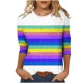thumbnail image 1 of FAIWAD T-Shirt à Blocs de Couleur pour Femmes Manches 3/4 Col Rond Pull Tendance Été Imprimé Rayé Blouses, 1 of 4