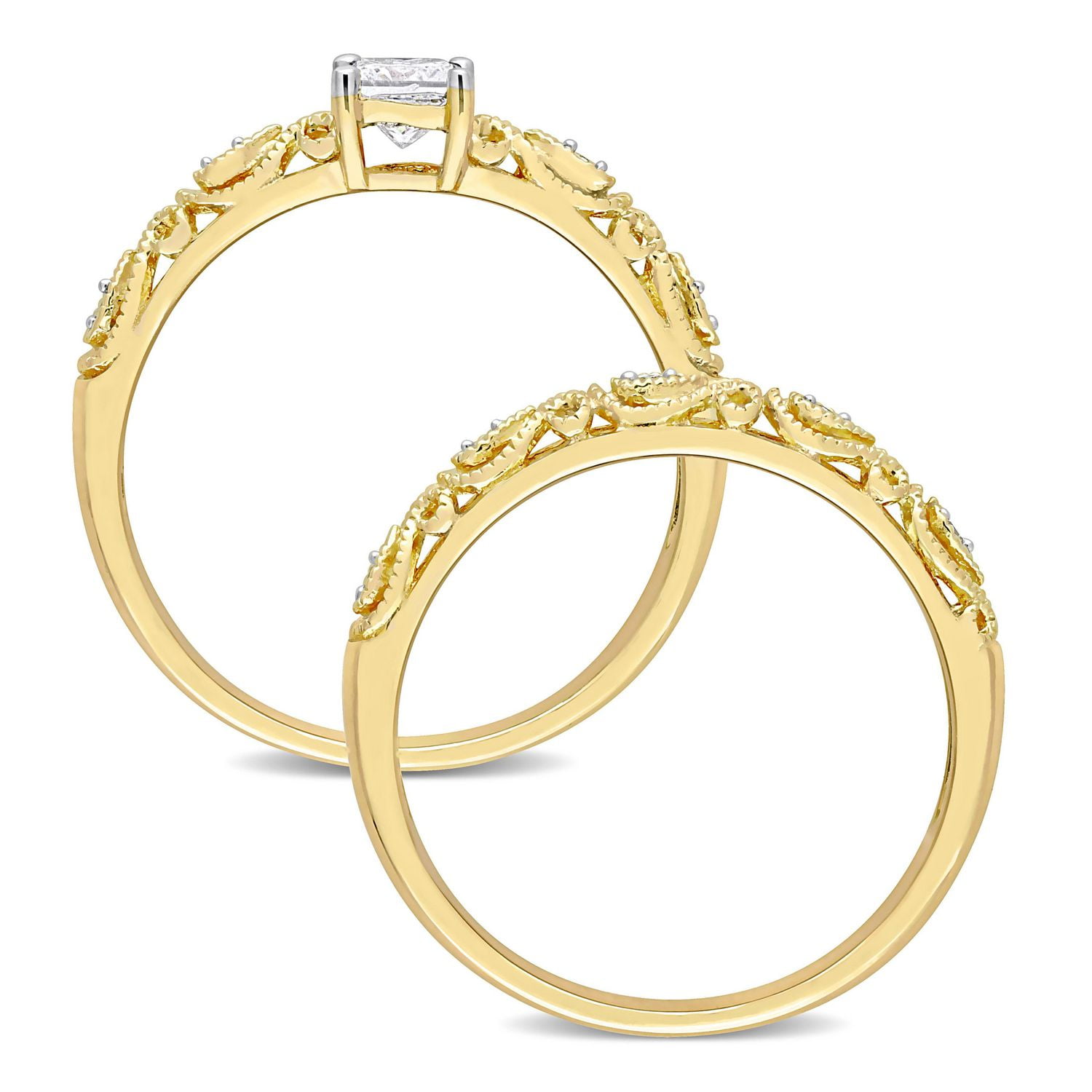 Miabella Bague de mariage 2 pièces a center de coupe princesse en or jaune 10K avec diamant 1/3 Carat P.T.