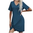 thumbnail image 2 of Pisexur Robe à Manches Courtes Col Rond Mode Femmes Été Manches Courtes Décontractée Col Rond Robe Confort Ample Ameublement Maison Couleur Col en V Torsion Polyvalente Ajustée Robe Femmes, 2 of 3
