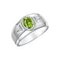 thumbnail image 3 of RYLOS Men's Rings Sterling Silver Classic 7X5MM Oval Gemstone & Diamond Ring Peridot August Birthstone Rings For Men, Men's Rings, Silver Rings, Size 13, 3 of 7
