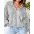 thumbnail image 3 of Gupgi Sweaters for Women Trendy Zip Up Long Sleeve Solid Color Sweater Tops Fall Lapel Cable Knit Pullover, 3 of 7
