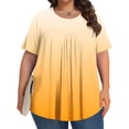 thumbnail image 2 of Olyvenn Hauts Grande Taille pour Femmes, devant Plissé, Col Ras du Cou, Manches Courtes, Chemisiers Dégradés, Tuniques d'Été 2025, Chandails Fluides, T-Shirts Orange TG, 2 of 6
