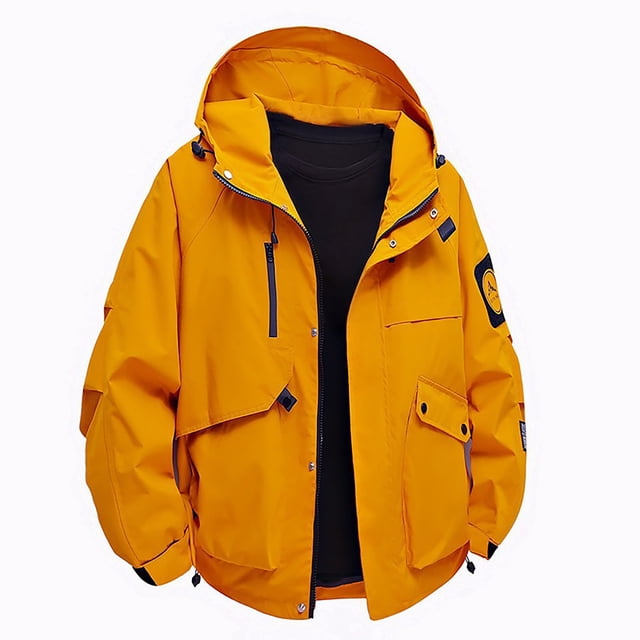 PEONAVET Mens Jacket Men's Solid Color Waterproof Long Sleeved Hooded Workwear With Multiple Pockets Jacket