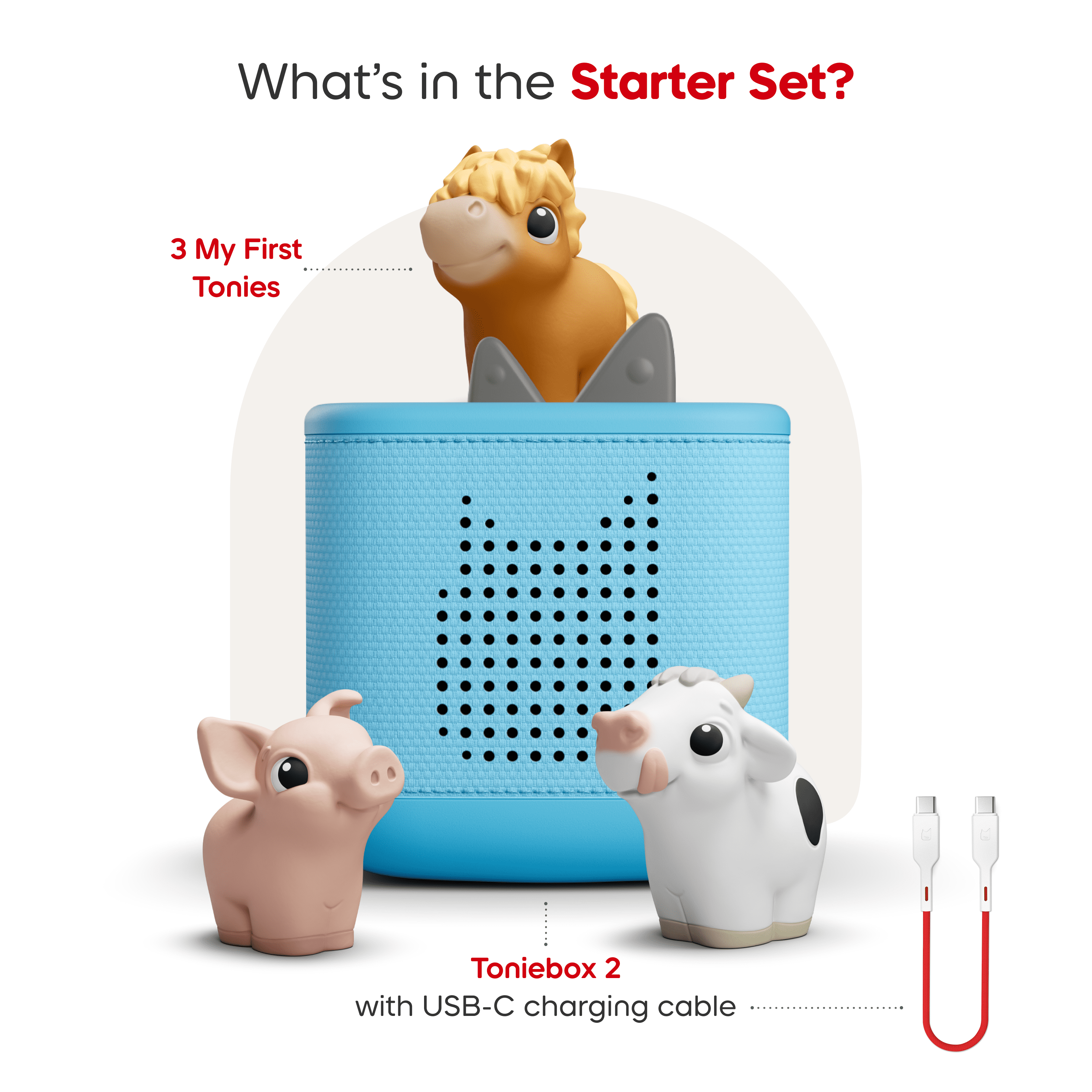 tonies Mon premier coffret Toniebox 2 avec My First Tonies : Farm– ensemble de 3 pièces (bleu ciel)