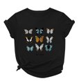 thumbnail image 2 of SMihono Hauts pour Femmes Été Décontracté Mode Féminine Décontracté Ample Imprimé Papillon Col Rond T-Shirt Grande Taille, 2 of 3