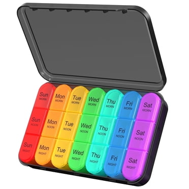 Weekly Pill Organizer 3 Times a Day, Travel Pill Box Case 7 Day, Large Medication Container for Daily Vitamin and Medicine, with Portable Compartments
