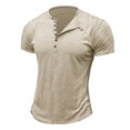 thumbnail image 1 of Dvkptbk Hommes Manches Courtes Uni Décontracté Mode Col Rond Chandail Boutons T-Shirt Blouse en Liquidation, 1 of 4