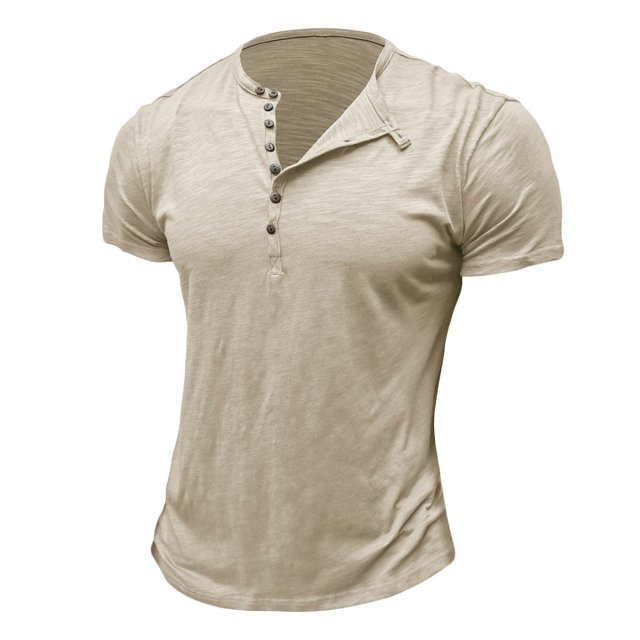 Dvkptbk Hommes Manches Courtes Uni Décontracté Mode Col Rond Chandail Boutons T-Shirt Blouse en Liquidation