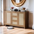 thumbnail image 1 of Ourlova 47 Pouces Buffet Moderne en Rotin Boho avec Tiroirs et Portes, Table Console en Bois pour Bar à Café, Entrée, Salon, 1 of 9