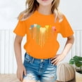thumbnail image 2 of LUOGENLI T-Shirt pour Filles Enfant Filles Mignon Mode Imprimé Col Rond Manches Courtes Tee Été Décontracté Doux Ample T-Shirt Hauts Chandails de Pâques pour Filles 2025 Orange 8-10 Ans, 2 of 5