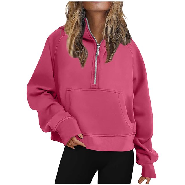 Half Zip Sweatshirt Women Plus Size Fleece Cropped Hoodies Pullover Fall Winter Warm Tops