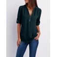 thumbnail image 4 of Chemises en Chiffon à Manches Longues pour Femmes, Col en V, Fermeture Éclair, Grande Taille, 4 of 6
