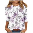 thumbnail image 1 of Pisexur Womens Hauts Mode Imprimé Floral T-Shirts Décontractés Col Rond Manches 3/4 Tee Tops Tendance Blouses Été Automne, 1 of 4