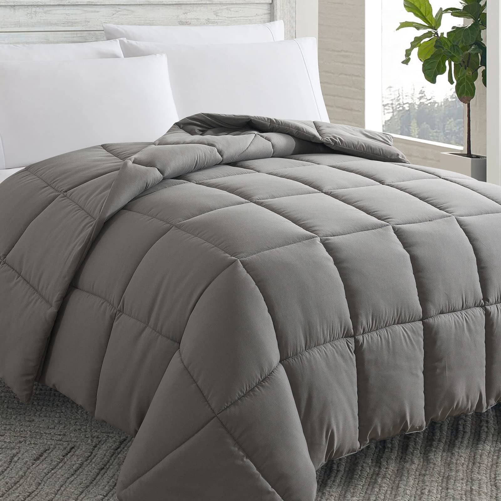 Cosybay Down Alternative Comforter- Grey Corner Duvet Tabs- Lightweight All Season Duvet Insert-Stand Alone Comforter - Cal-King Size(104×96 Inch)