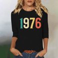 thumbnail image 1 of Uootdi Hauts pour Femmes Manches 3/4 Col Ras du Cou 1976 Imprimé Arc-en-Ciel Rétro Coupe Décontractée T-Shirts Nostalgiques pour Escapade d'Été Cadeau, 1 of 4