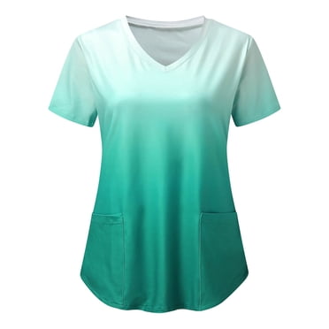 EGNMCR Tuniques Médicales pour Femmes Mode pour Femmes Manches Courtes Col en V Hauts Uniforme de Travail Imprimé Blouse à Poche Hauts Cadeaux pour Femmes