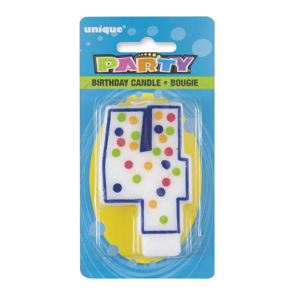 Bougie d'anniversaire numéro "4" à pois