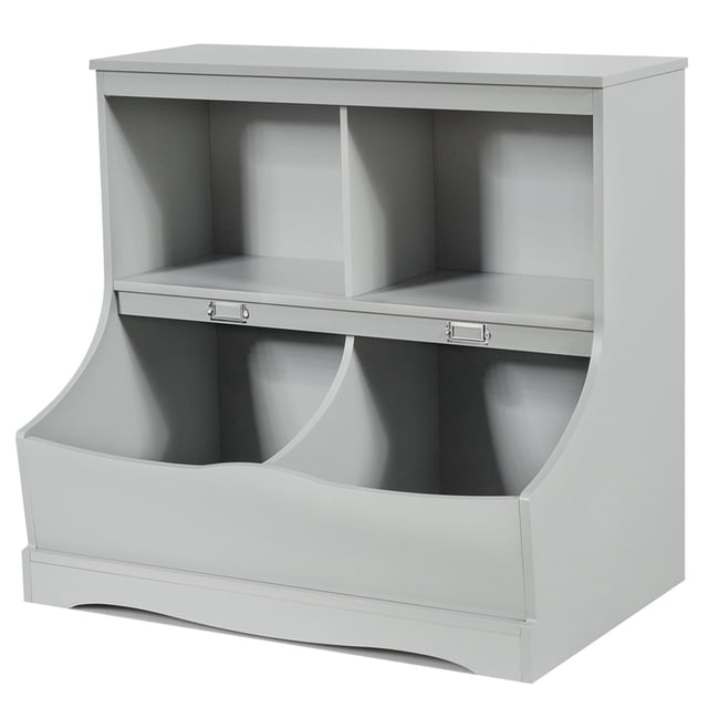 Costway Bibliothèque Multifonction pour Enfants Bac de Rangement pour Jouets Armoire au Sol pour Enfants Gris