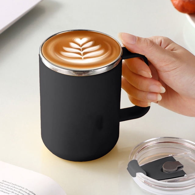 Tasse à Café de Voyage, Gobelet à Café Portable Réutilisable, Tasse Bouteille Isolée sous Vide, Tasse à Café Isolée avec Poignée et Couvercle, Tasse à Café Thermique sous Vide à Double Paroi en Acier Inoxydable, Tasse à Café de Voyage