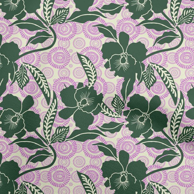 oneOone Polyester Spandex Dark Green Fabric Asian Floral Craft Projects Decor Fabric Printed By The Yard 56 Inch Wide