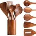 thumbnail image 1 of Tableware 2 9 Piece Natural Teak Wooden Kitchen Utensil Set With Spoon Rest Comfort Grip Cooking Spoons And Utensils Holder, 1 of 8
