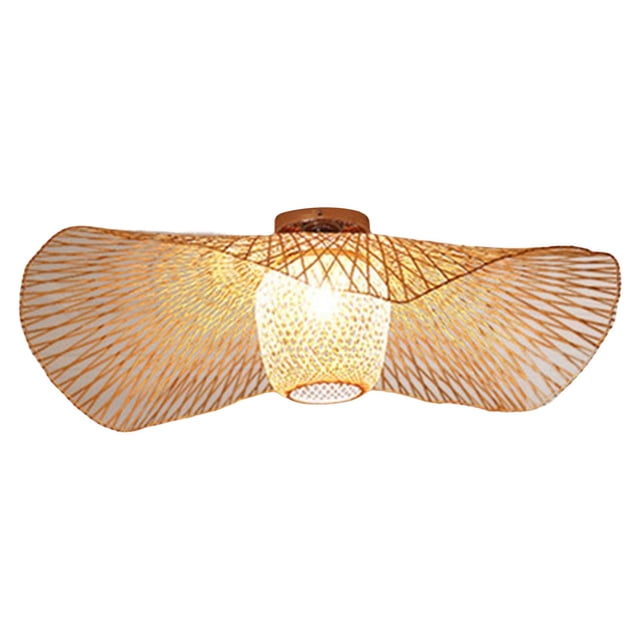 Semi Flush Mount Bamboo Woven Ceiling Light Fixture Lampshade Farmhouse Creative 65cm