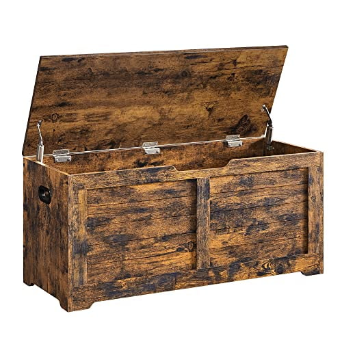VASAGLE Storage Chest, Storage Trunk with 2 Safety Hinges, Storage Bench, Shoe Bench, 15.7 x 39.4 x 18.1 Inches, Rustic Brown ULSB061T01