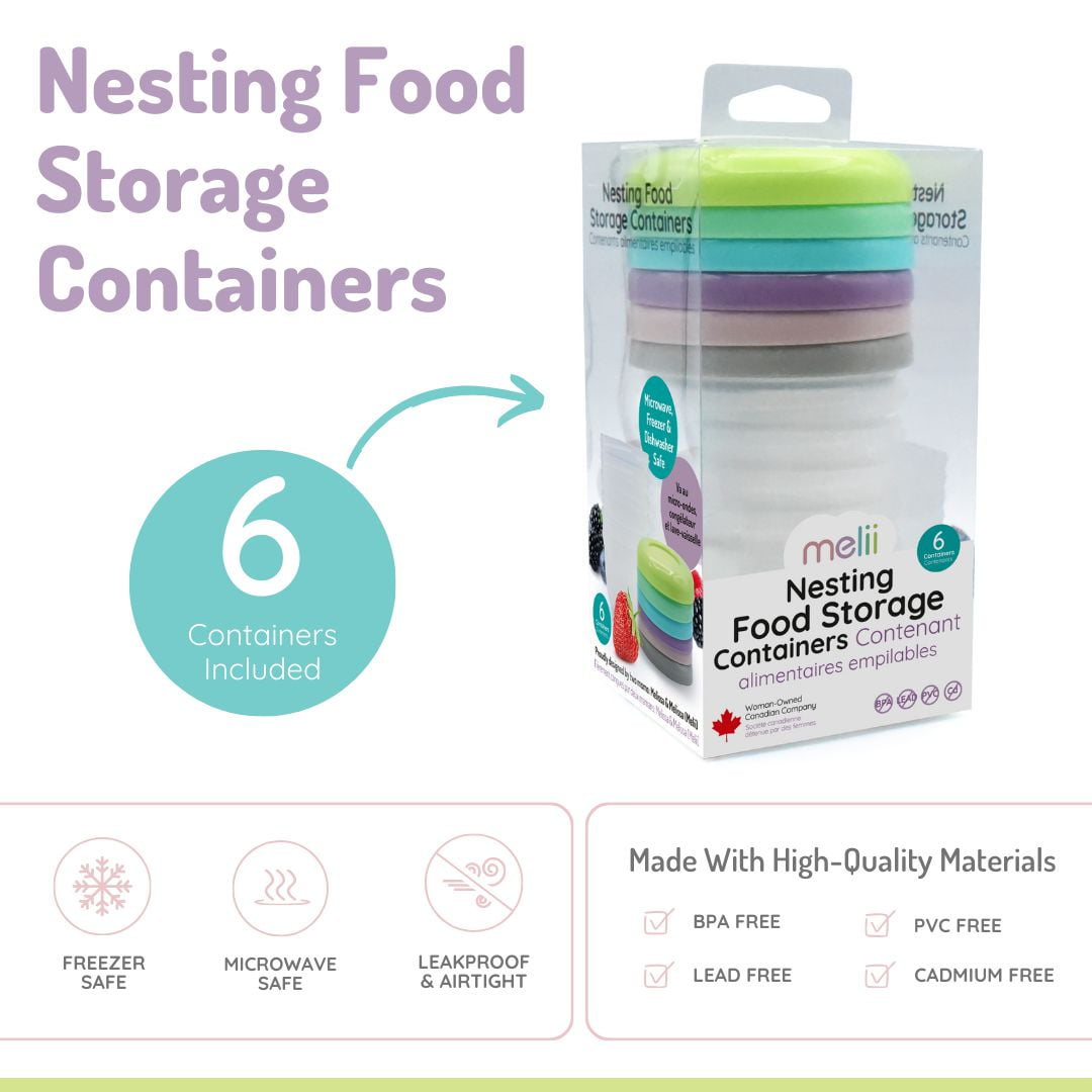 Melii Nesting Food Storage Containers - 6 pack - for Babies, Toddlers and Adults