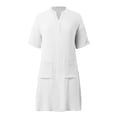 thumbnail image 4 of Robes Mi-Longues Basiques Blanches pour Femmes Longueur Genou pour Femmes Manches Courtes Col en V Robes d'Été Automne Boutons 2025 Vêtements Mode Concert Country Y2K TG, 4 of 6