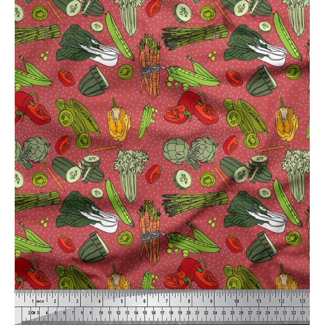 Soimoi Cotton Duck Fabric Dot & Mix Vegetable Fabric Prints By Yard 56 Inch Wide