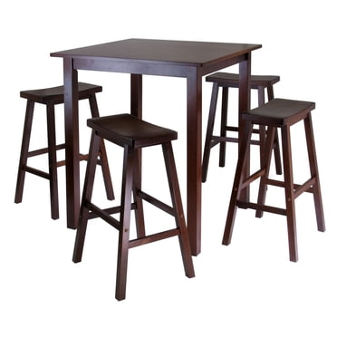 Winsome Parkland Ensemble de table haute/pub carré 5 pièces avec 4 tabourets en selle au fini noyer