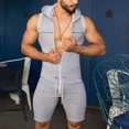 thumbnail image 3 of Men´s One Piece Tight Fitness Jumpsuit Zipper Sleeveless Hooded Rompers Pants with Pockets, 3 of 5