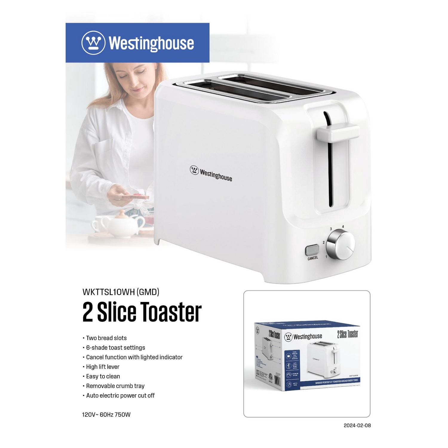 Westinghouse 2 Slice Toaster, White