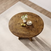 47 Inch Round Dining Table for 4-6, Farmhouse Kitchen Table with Wooden Pedestal Base, Rustic Brown Wood Top for Dining Room, Kitchen, Living Room