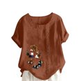 thumbnail image 2 of Pisexur Hauts pour Femmes en Coton et Lin Été Décontracté Imprimé Papillon Blouses Oversize Col Rond Tunique Ample Manches Courtes Hauts Chemises Grande Taille, 2 of 5