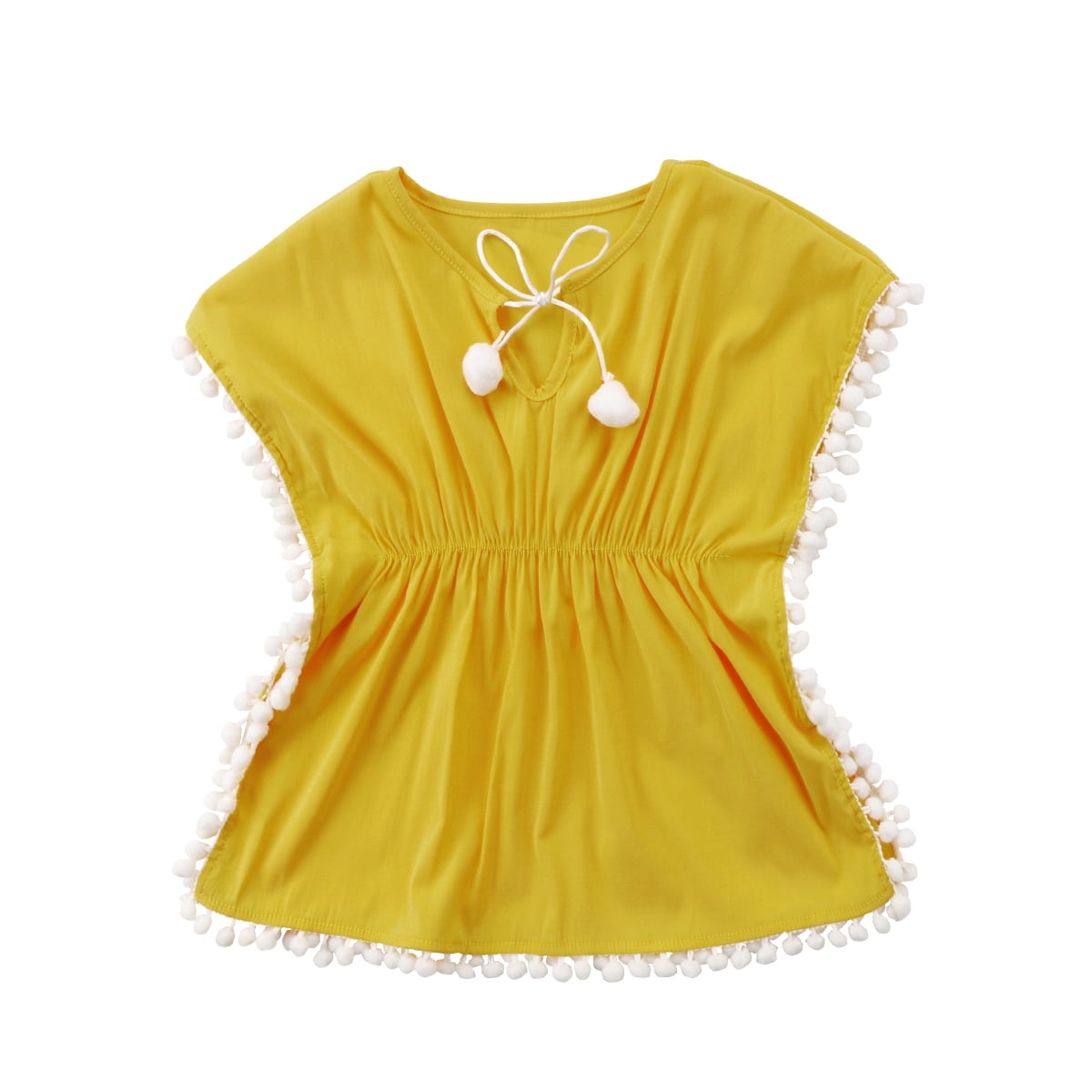 Kmbangi Robe de Plage pour Bébés Filles Imprimé Floral à Franges Pompon Maillot de Bain Sortie de Plage