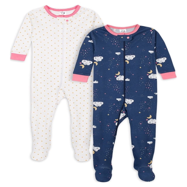 Baby & Toddler Girl Snug Fit Footed Cotton Pajamas 2-Pack