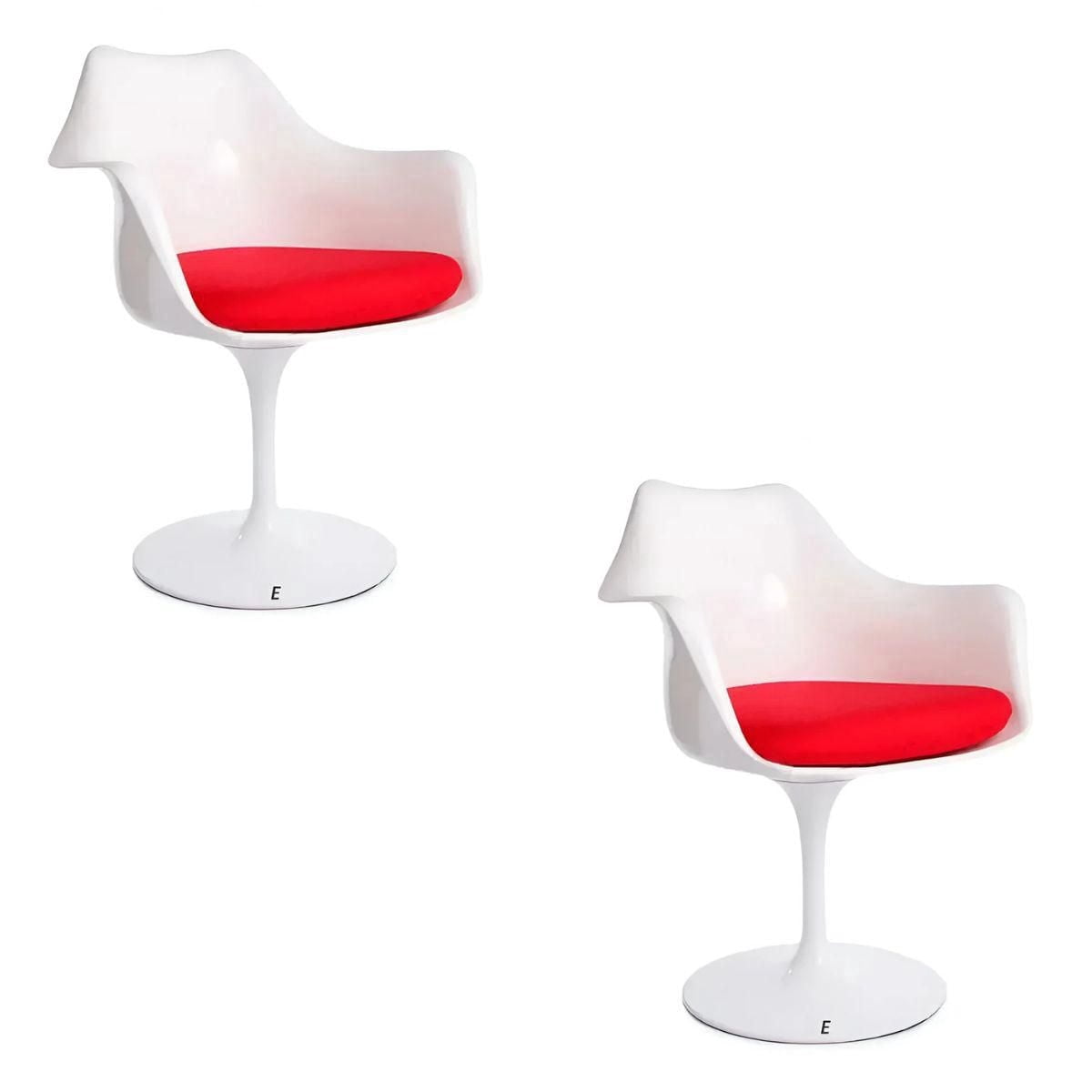 Fauteuil Tulipe Blanc Céleste avec Coussin Rouge