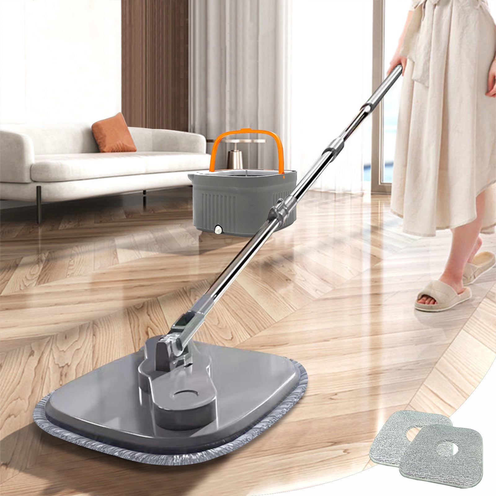 Dvkptbk Portable Mop Mop and Bucket with Wringer Set Support Self Separation Sewage and Clean Water Telescopic Stainless-Steel Mop Cleaning Bucket Mop for Floors Kitchen Cleaning Supplies
